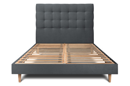 Lit 140x190 cm - Sommier à lattes H29 cm + tête de lit capitonnée - Tissu Velours Gris Anthracite