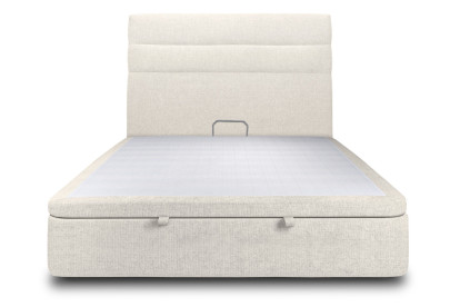 Lit coffre 180x200 cm avec Tête de lit à lignes - Tissu Toile natté Beige Clair
