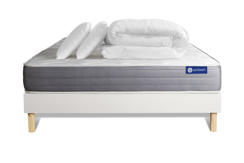 Pack lit complet 200x200 cm - Matelas + Sommier Blanc (en kit) + 2 oreillers + Couette - Actilatex Dream