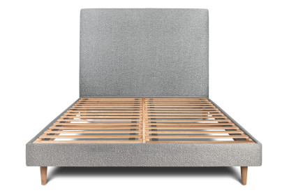Lit 160x200 cm - Sommier à lattes H29 cm + tête de lit tapissée - Tissu Bouclette Gris