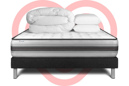 Pack lit complet 160x200 cm - Matelas + Sommier Noir (en kit) + 2 oreillers + Couette - Vitalpower Recover