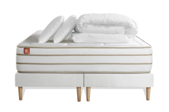 Pack lit complet 180x200 cm - Matelas + 2 Sommiers Blancs + 2 oreillers + Couette - Le Douillet Pack lit complet 180x200 cm - Matelas + 2 Sommiers Blancs + 2 oreillers + Couette - Le Douillet