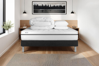 Pack lit complet 180x200 cm - Matelas + Sommier Noir (en kit) + 2 oreillers + Couette - Vital Spa