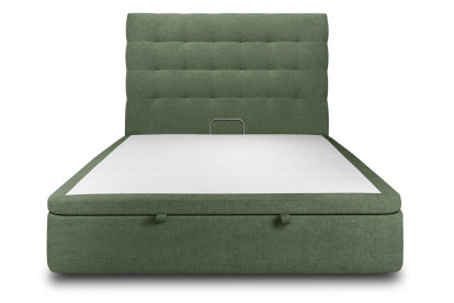 Lit coffre 200x200 cm avec Tête de lit capitonnée - Tissu Toile natté Vert Kaki