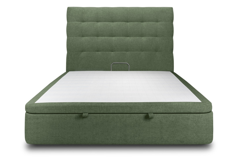 Lit coffre 200x200 cm avec Tête de lit capitonnée - Tissu Toile natté