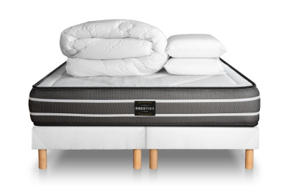 Pack lit complet 160x200 cm - Matelas + 2 Sommiers Blancs + 2 oreillers + Couette - Exclusive