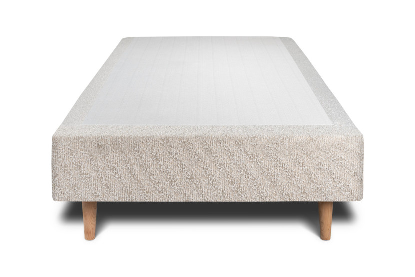 Lit 90x200 cm avec Tête de lit à lignes - Tissu Bouclette