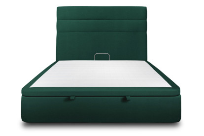 Lit coffre 140x190 cm avec Tête de lit à lignes - Tissu Velours Vert