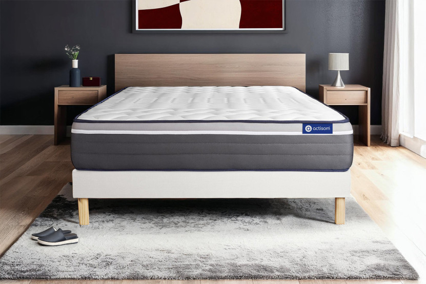 Ensemble Matelas Sommier 160x200 cm - Sommier Blanc (en kit) - Actilatex Plus