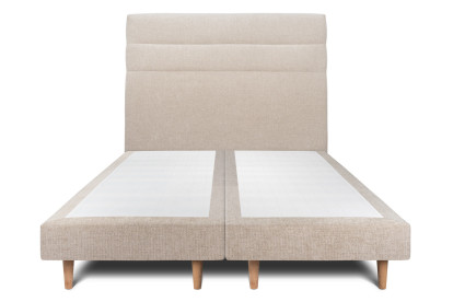 Lit 2x 90x200 cm - Sommier tapissier H29 cm + tête de lit à lignes - Tissu Toile natté Beige Brun