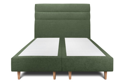 Lit 2x 80x200 cm - Sommier tapissier H35 cm + tête de lit à lignes - Tissu Toile natté Vert Kaki
