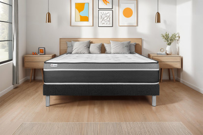 Ensemble Matelas Sommier 200x200 cm - Sommier Noir (en kit) - Vital Care