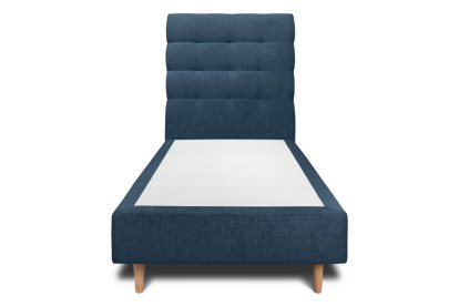 Lit 90x200 cm - Sommier tapissier H35 cm + tête de lit capitonnée - Tissu Toile natté Bleu Océan
