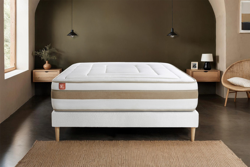 Ensemble Matelas Sommier 90x200 cm - Sommier Blanc (en kit) - Le Raffiné