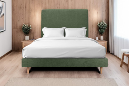 Sommier Tapissier 135x190 cm - H29 cm - Toile nattée - Vert kaki