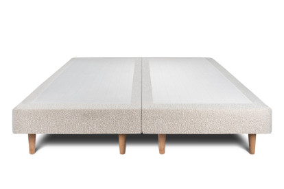 Lit 2x 80x200 cm - Sommier tapissier H29 cm + tête de lit capitonnée - Tissu Bouclette Beige Clair