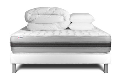 Pack lit complet 200x200 cm - Matelas + Sommier Blanc (en kit) + 2 oreillers + Couette - Vitalspring Recover