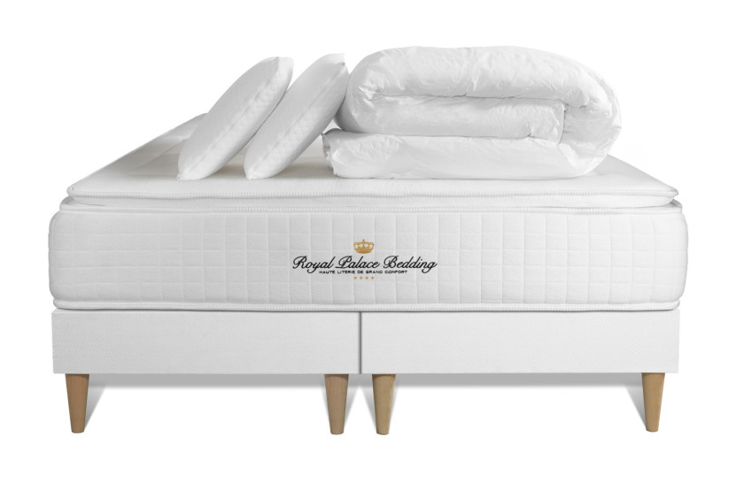 Pack lit complet 160x200 cm - Matelas + 2 Sommiers Blancs + 2 oreillers + Couette - George V