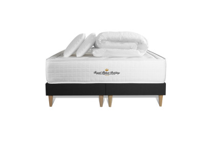 Pack lit complet 180x200 cm - Matelas + Sommier Noir + 2 oreillers + Couette - Buckingham