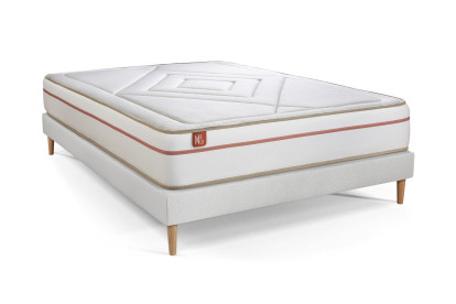 Pack lit complet 200x200 cm - Matelas + Sommier Blanc (en kit) + 2 oreillers + Couette - Le Paisible