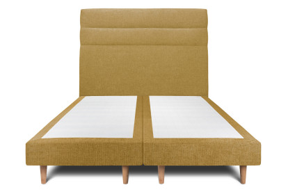Lit 2x 80x200 cm - Sommier tapissier H29 cm + tête de lit à lignes - Tissu Toile natté Jaune