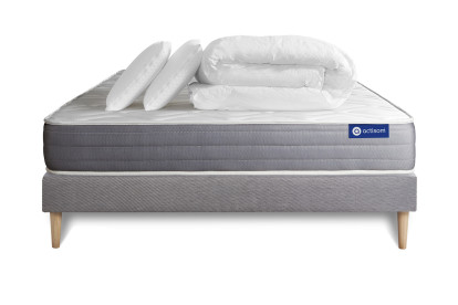 Pack lit complet 180x200 cm - Matelas + Sommier Gris (en kit) + 2 oreillers + Couette - Actilatex Dream