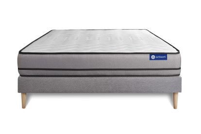 Ensemble Matelas Sommier 140x190 cm - Sommier Gris (en kit) - Actimemo Night