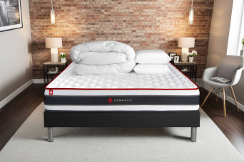 Pack lit complet 160x200 cm - Matelas + Sommier Noir (en kit) + 2 oreillers + Couette - Energy Pack lit complet 160x200 cm - Matelas + Sommier Noir (en kit) + 2 oreillers + Couette - Energy
