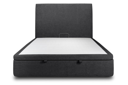 Lit coffre 160x200 cm avec Tête de lit tapissée - Tissu Toile natté Noir