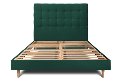 Lit 140x200 cm - Sommier à lattes H29 cm + tête de lit capitonnée - Tissu Velours Vert