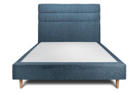 Lit 150x190 cm - Sommier tapissier H35 cm + tête de lit à lignes - Tissu Bouclette Bleu Lit 150x190 cm - Sommier tapissier H35 cm + tête de lit à lignes - Tissu Bouclette Bleu