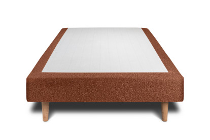 Lit 90x190 cm - Sommier tapissier H29 cm + tête de lit capitonnée - Tissu Bouclette Terracotta