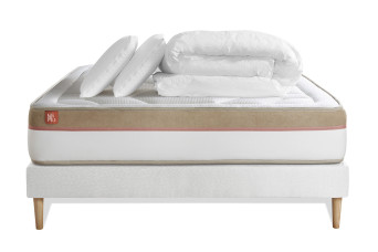 Pack lit complet 140x200 cm - Matelas + Sommier Blanc + 2 oreillers + Couette - Le Cosy
