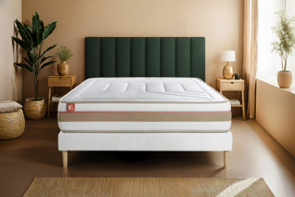 Ensemble Matelas Sommier 90x200 cm - Sommier Blanc (déjà monté) - Le Tendre