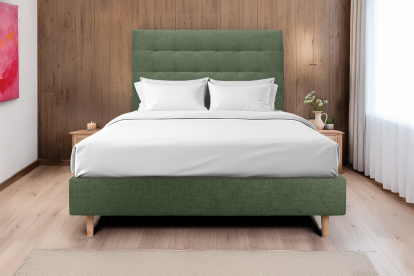 Tête de lit 135 cm Capitonnée - Tissu Toile Natté Vert Kaki