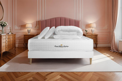 Pack lit complet 180x200 cm - Matelas + Sommier Blanc (en kit) + 2 oreillers + Couette - Buckingham