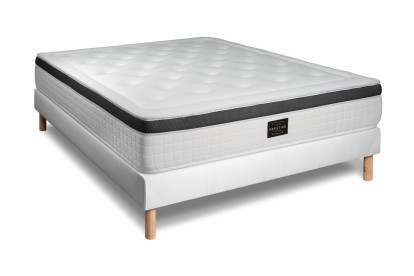 Pack lit complet 160x200 cm - Matelas + Sommier Blanc + 2 oreillers + Couette - Privilège
