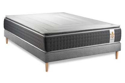 Ensemble Matelas Sommier 140x200 cm - Sommier Gris (déjà monté) - Vingt-Six PLUS