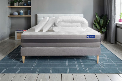 Pack lit complet 180x200 cm - Matelas + Sommier Gris (en kit) + 2 oreillers + Couette - Actilatex Relax