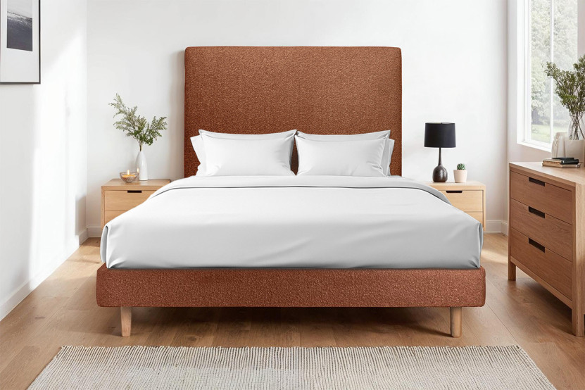 Lit 150x190 cm avec Tête de lit tapissée - Tissu Bouclette