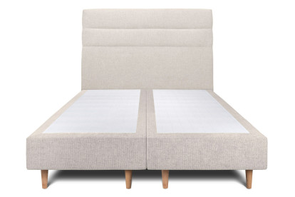 Lit 2x 100x200 cm - Sommier tapissier H35 cm + tête de lit à lignes - Tissu Toile natté Beige Clair