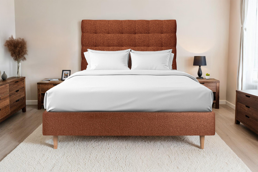 Tête de lit 150 cm Capitonnée - Tissu Bouclette Terracotta