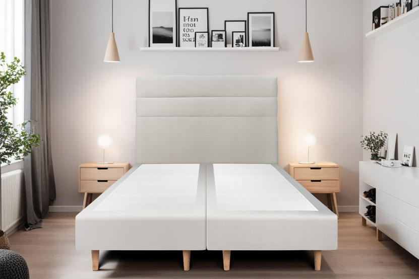 Lit 2x100x200 cm avec Tête de lit à lignes - Tissu Velours