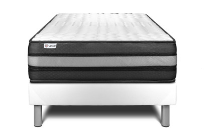 Ensemble Matelas Sommier 90x190 cm - Sommier Blanc (déjà monté) - Vital Power Zen