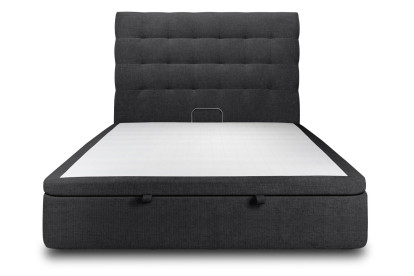 Lit coffre 160x200 cm avec Tête de lit capitonnée - Tissu Toile natté Noir