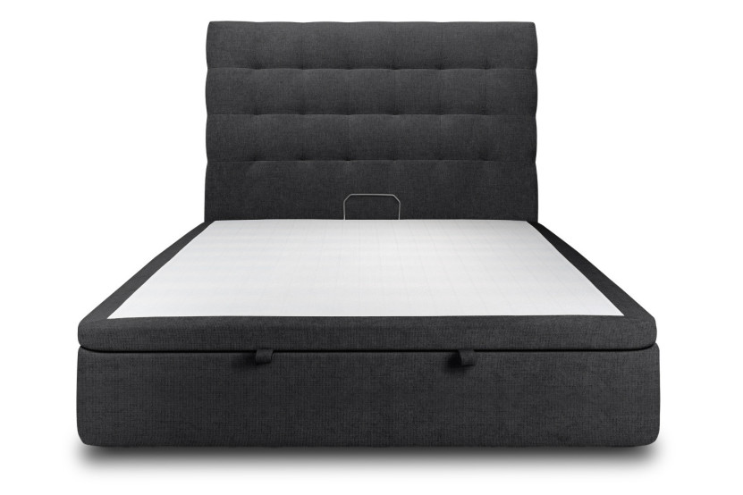 Lit coffre 160x200 cm avec Tête de lit capitonnée - Tissu Toile natté