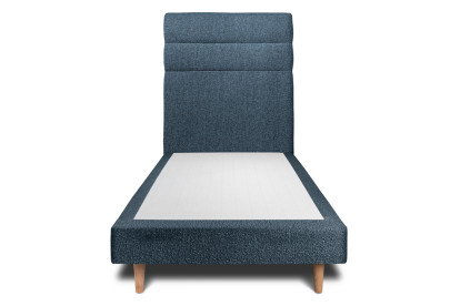 Lit 90x190 cm - Sommier tapissier H29 cm + tête de lit à lignes - Tissu Bouclette Bleu
