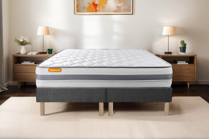 Ensemble Matelas Sommier 180x200 cm - 2 Sommiers Gris - Memo Spring