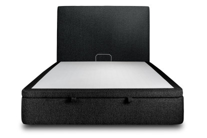 Lit coffre 200x200 cm avec Tête de lit tapissée - Tissu Bouclette Noir