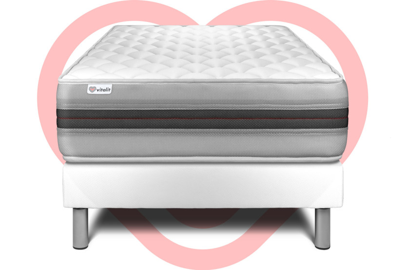 Ensemble Matelas Sommier 90x190 cm - Sommier Blanc (en kit) - Vitalmemo Back